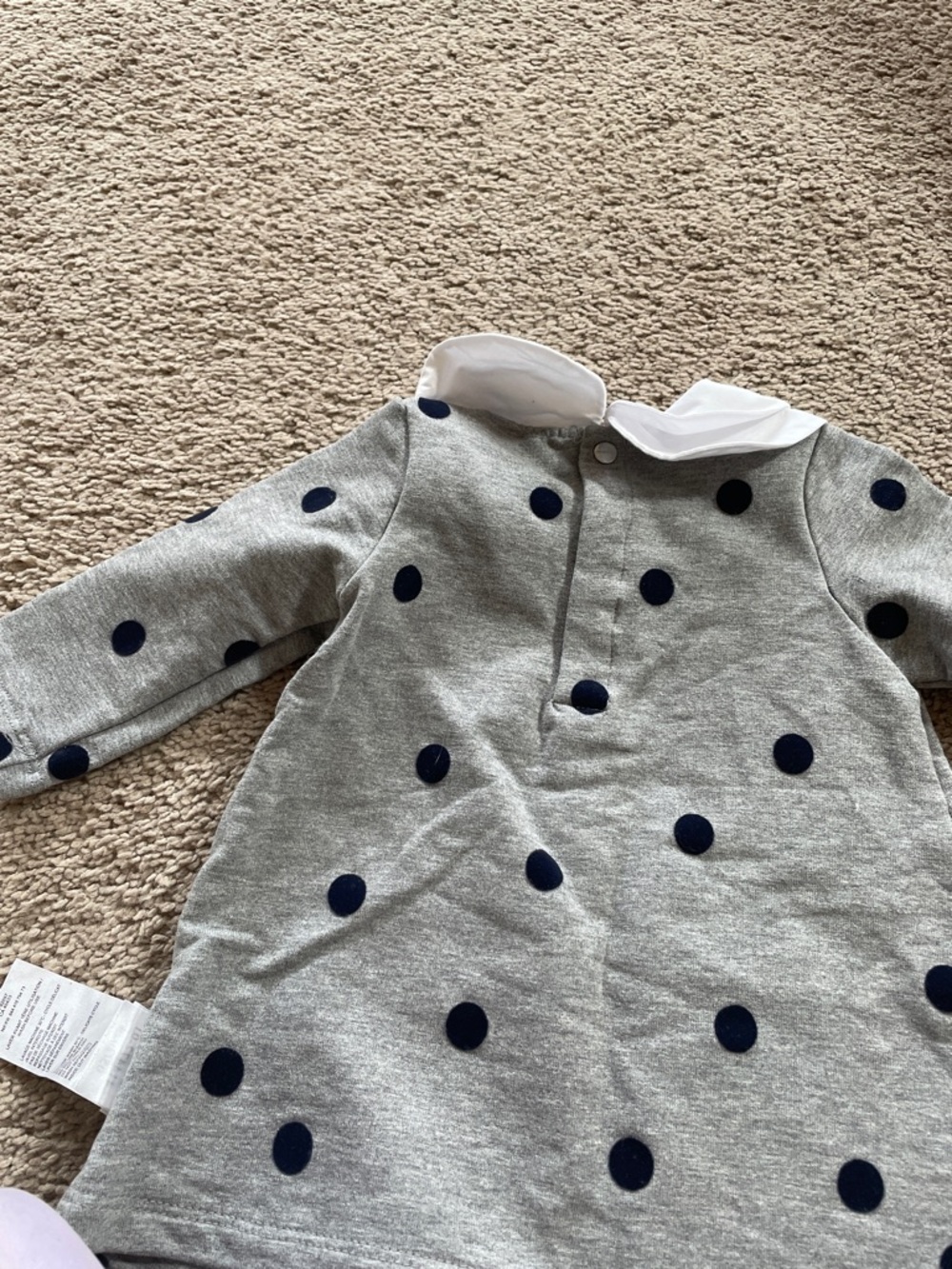 Jacadi new Gray Polka Dot Baby Dress with White Peter Pan Collar baby girl 6M - Picture 4 of 6